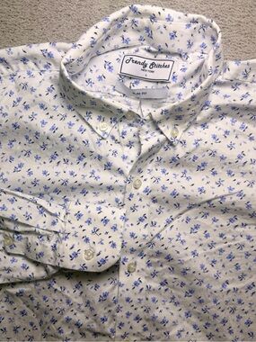 Trendy Stitches New York Floral Button Down Shirt Mens L Slim Fit 21x30